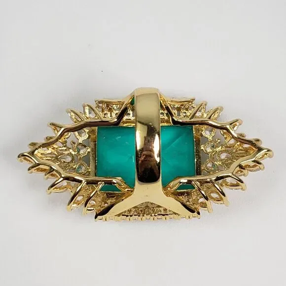 Signed Princess Doublet Natural Emerald with CZ 18KGL Size 9 Cocktail Ring - Picture 15 of 16